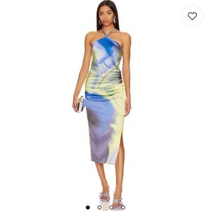 SIMKHAI Hansel Satin Halter Midi Dress